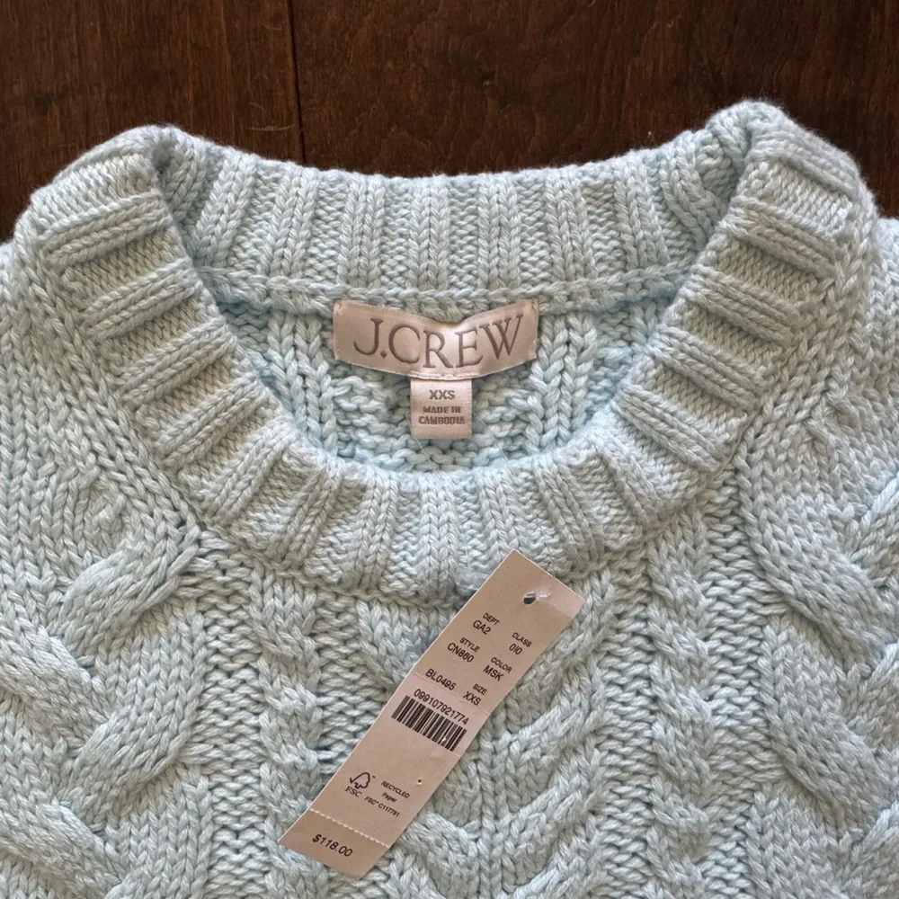 NWT J. Crew Cable-Knit Crewneck Sweater Midday Skies